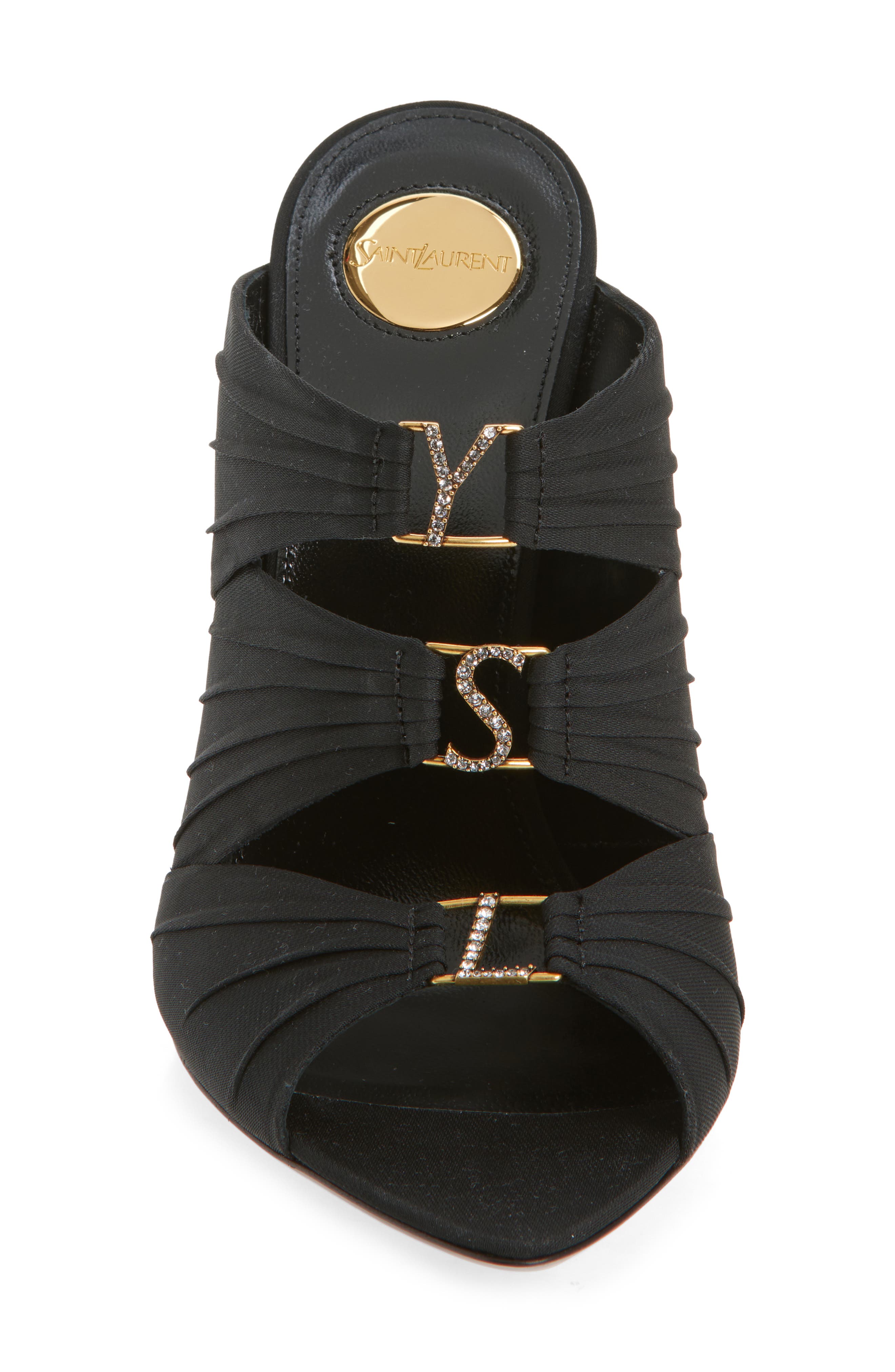 Saint Laurent Emilie Strass Logo Slide Sandal, Alternate, color, Black