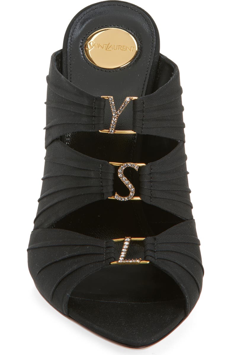Saint Laurent Emilie Strass Logo Slide Sandal, Alternate, color, Black