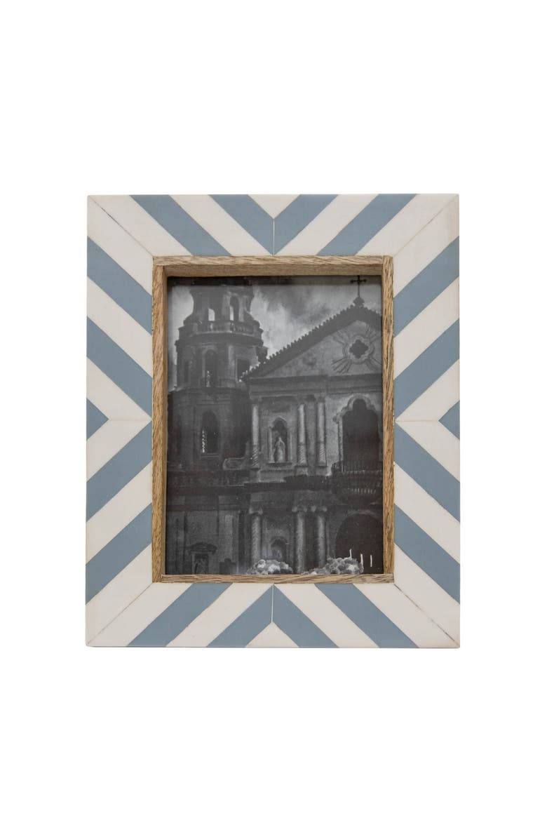 Foreside Home and Garden 5x7 Blue & White Wood Photo Picture Frame w/ Glass Pane, Main, color, Blue