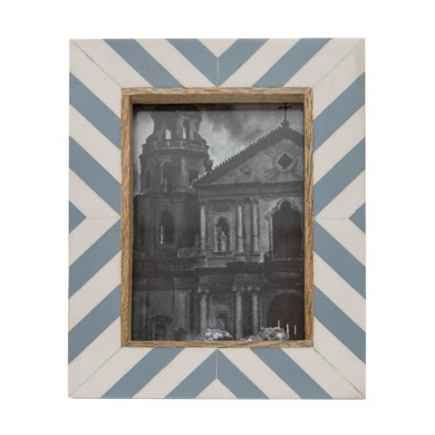5x7 Blue & White Wood Photo Picture Frame w/ Glass Pane
