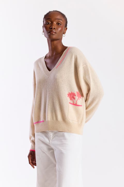 Palm Pocket 100% Cashmere V-Neck Sweater