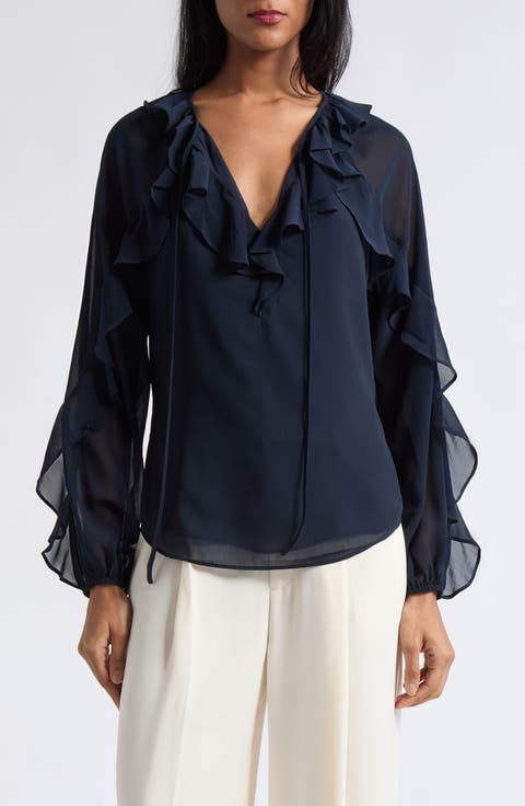 Ruffle Raglan Sleeve Georgette Top