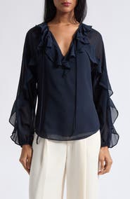 Lauren Ralph Lauren Ruffle Raglan Sleeve Georgette Top