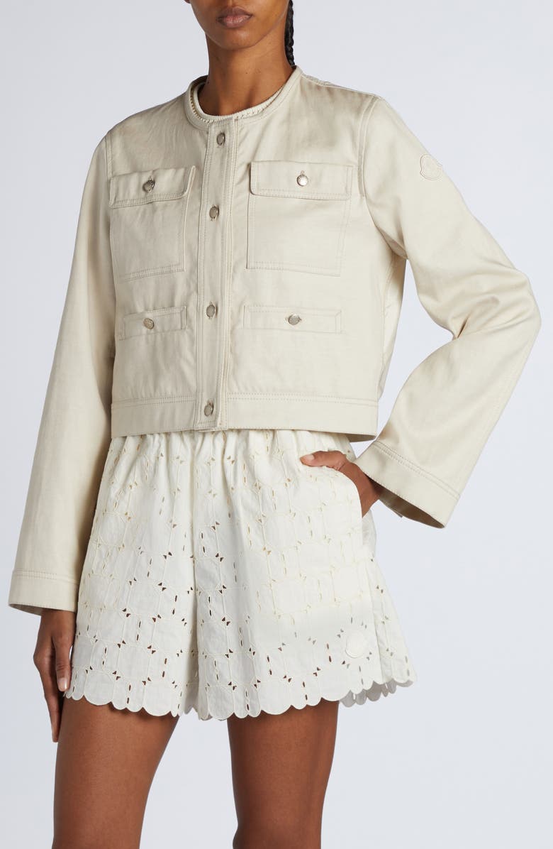 Moncler Chatel Button Sleeve Crop Jacket, Alternate, color, 