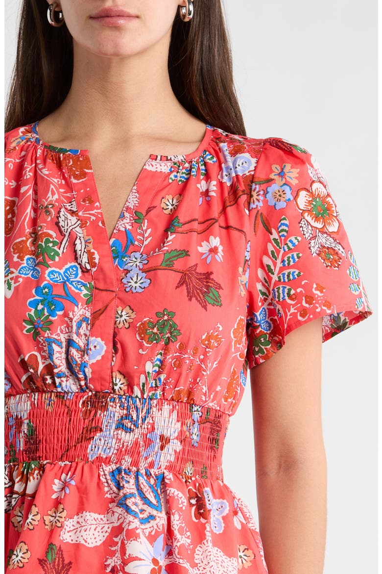 Oreanna Floral Sarina Smocked Top, Alternate, color, CORAL-BLUE