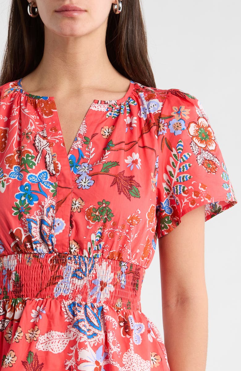 SUGARLIPS Oreanna Floral Sarina Smocked Top, Alternate, color, Coral-Blue