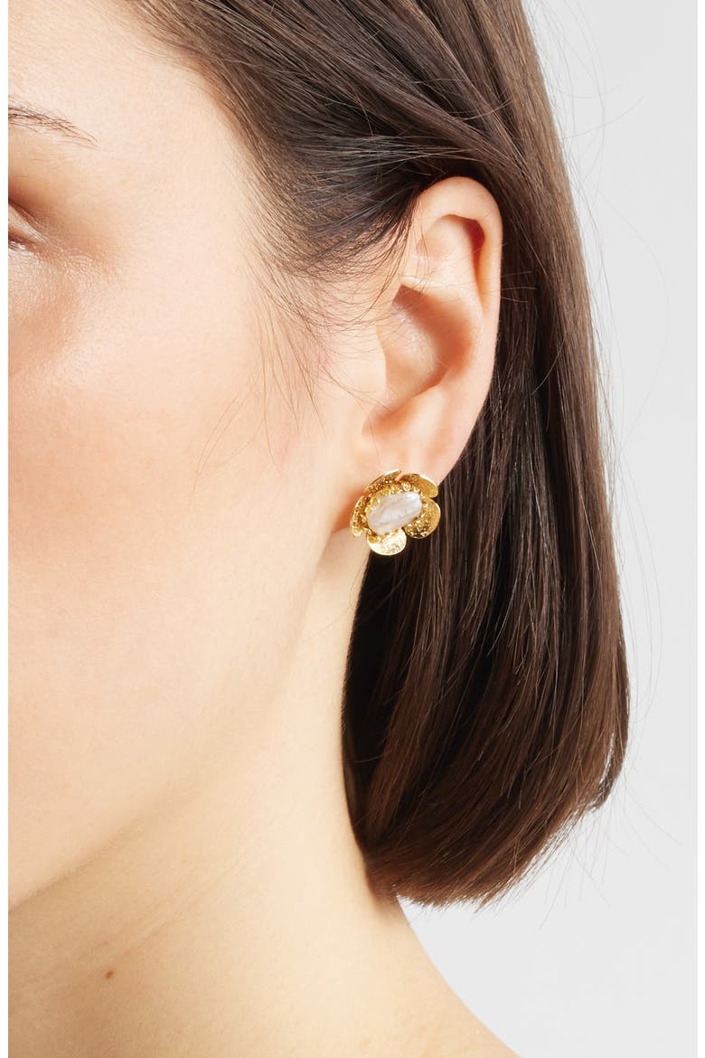 Jasmine Pearl Flower Stud Earrings, Alternate, color, GOLD