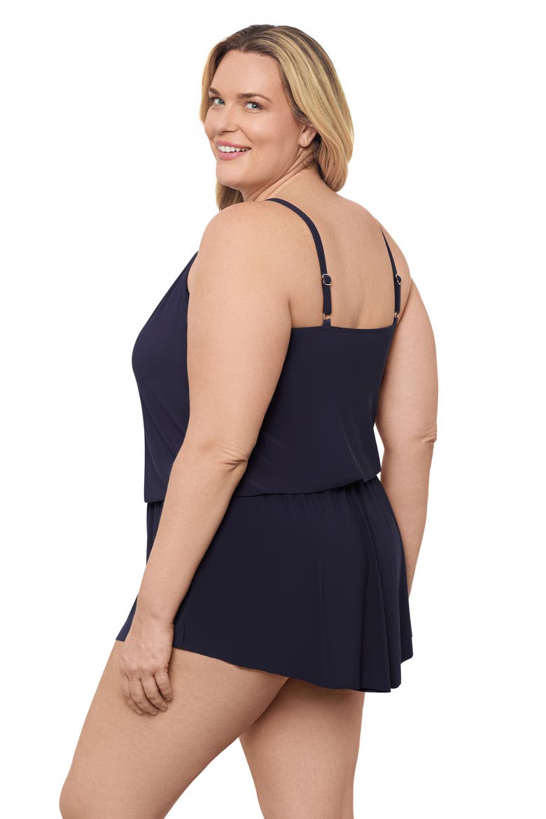 Plus Size Keyhole Blouson Slimming Swimsuit Romper with Pockets, Alternate, color, True Navy