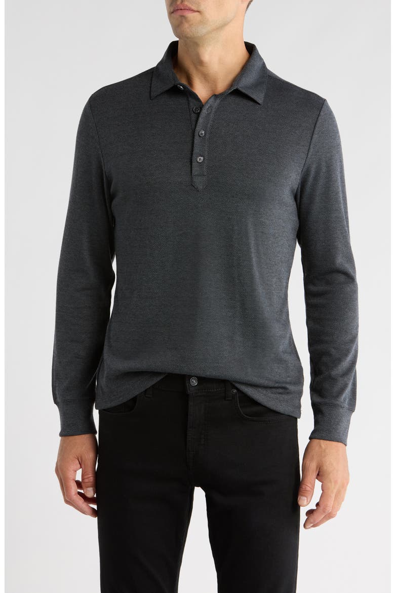 Griffin Long Sleeve Knit Polo, Main, color, BLACK