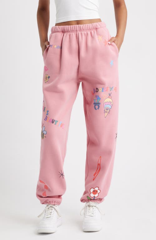The Mayfair Group Somebody Loves You Fleece Graphic Joggers In Pink
