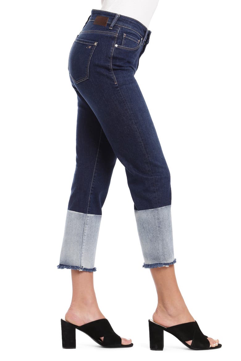 Niki Colorblock Fray Hem Crop Jeans, Alternate, color, DARK INDIGO BLOCKING
