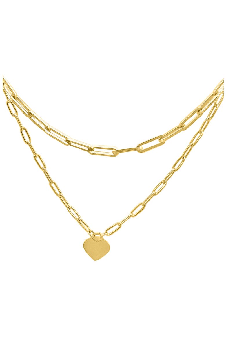 14K Gold Plated Water Resistant Stainess Steel Layered Paperclip Chain Heart Pendant Necklace, Main, color, YELLOW