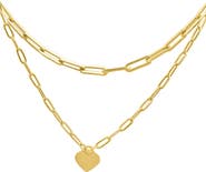 Adornia 14K Gold Plated Water Resistant Stainess Steel Layered Paperclip Chain Heart Pendant Necklace