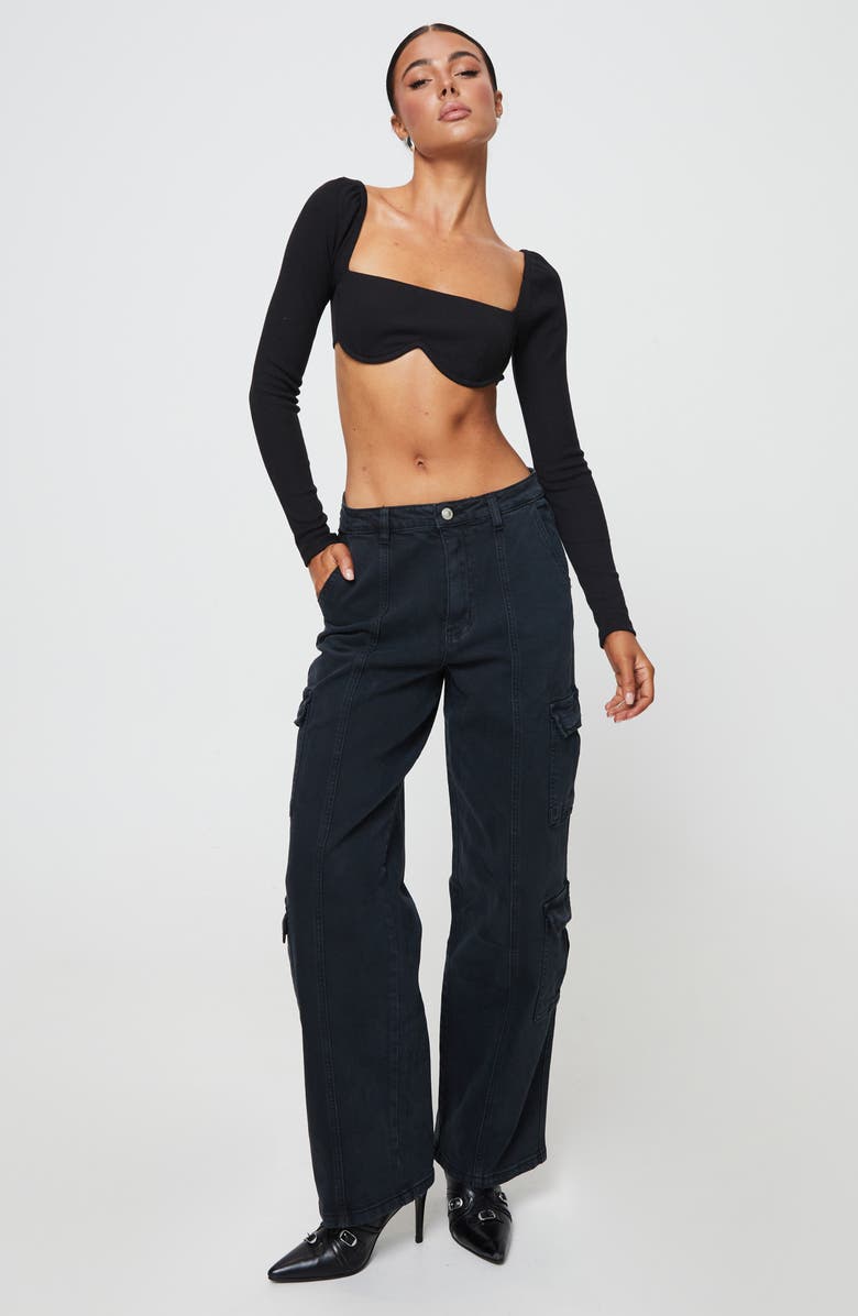 Princess Polly Becca Rib Crop Top, Alternate, color, Black