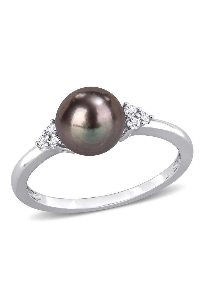 Black Pearl & White Topaz Ring, Main, color, BLACK