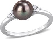 DELMAR Black Pearl & White Topaz Ring