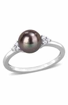 DELMAR Black Pearl & White Topaz Ring