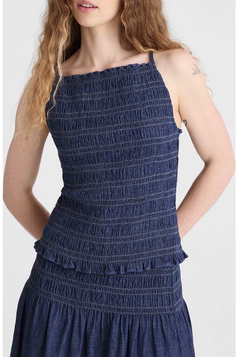 Denim Smocked Tank, Main, color, DARK COVE WASH