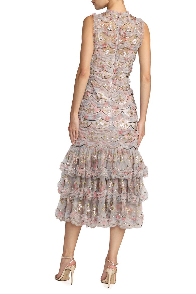 Sleeveless Sequin Tiered Ruffle Midi Dress, Alternate, color, Pastel Multi