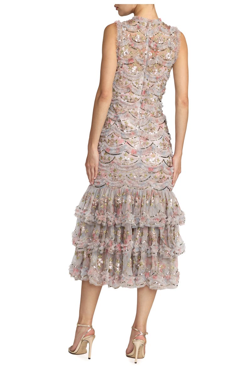 Mac Duggal Sleeveless Sequin Tiered Ruffle Midi Dress, Alternate, color, Pastel Multi