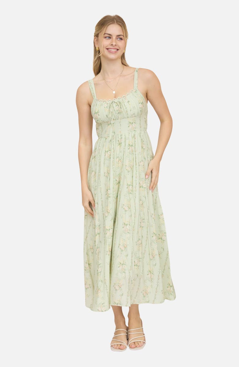 Blu Pepper Floral Print Sleeveless Maxi Dress, Alternate, color, Lime Multi
