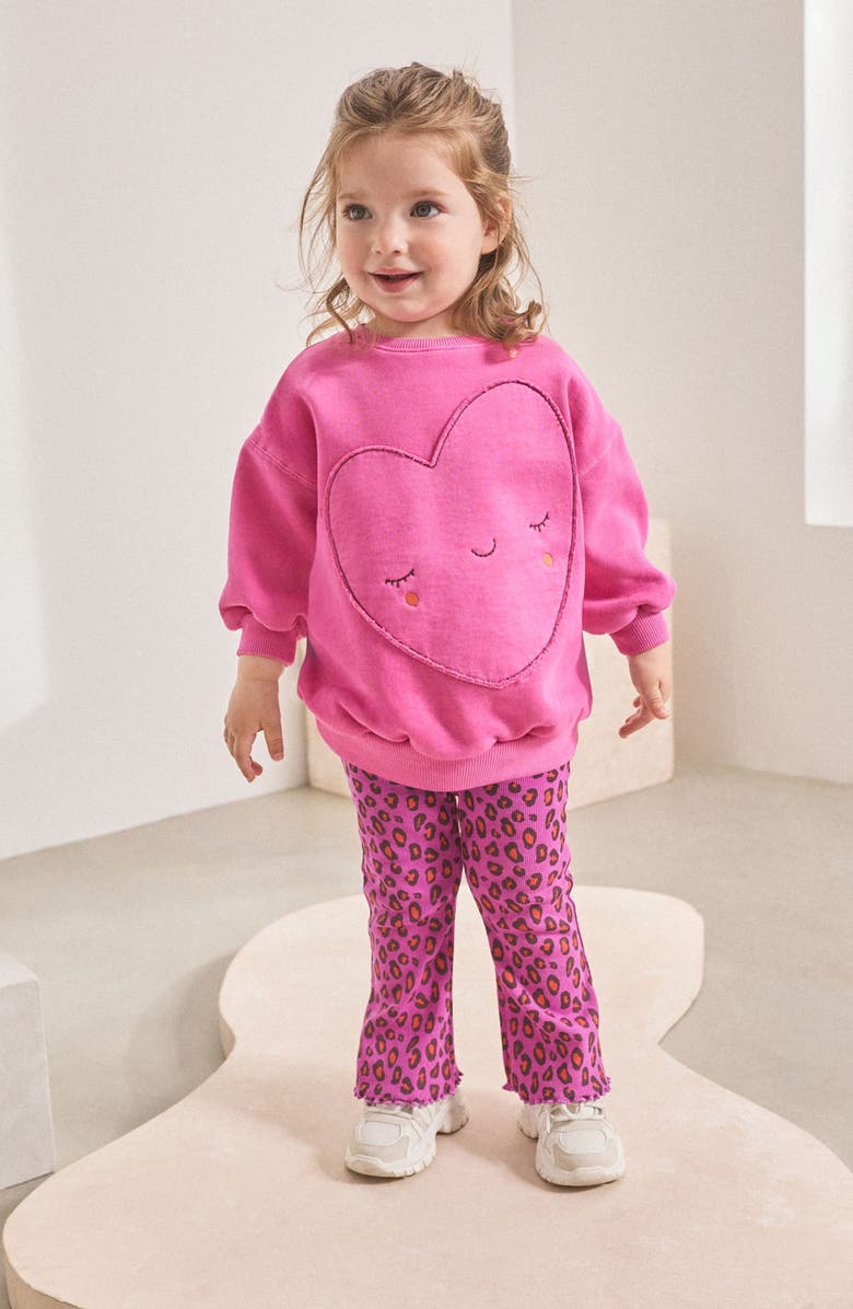 NEXT Kids' Heart Sweatshirt & Flare Leggings Set, Alternate, color, Pink