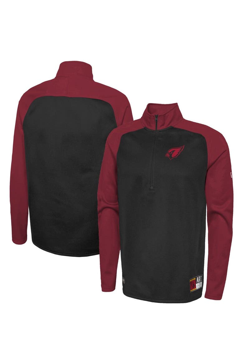 Men's New Era Black Arizona Cardinals Combine Authentic O-Line Raglan Half-Zip Jacket, Main, color, Black