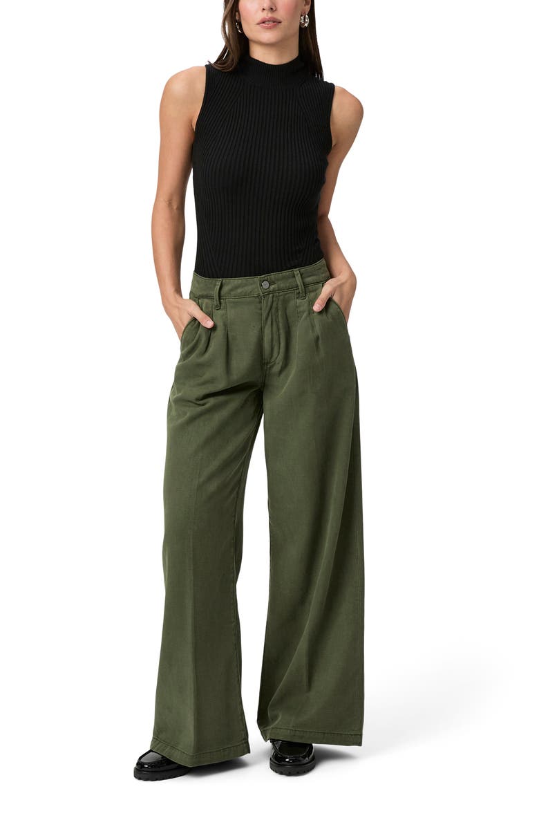 PAIGE Aurora Pleated Wide Leg Pants, Alternate, color, Vfrstrgrn