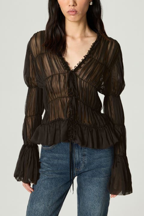 Ruched Sheer Blouse