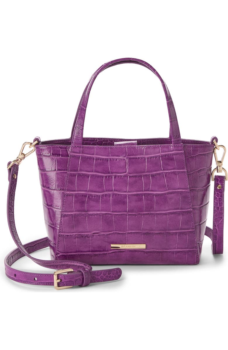 Brahmin Small Mona Croc Embossed Leather Tote, Alternate, color, Purple
