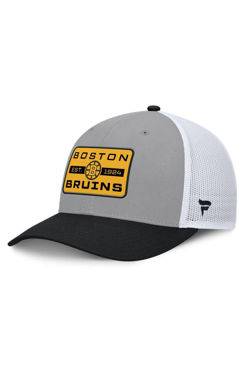 FANATICS Men's Fanatics Gray/Black Boston Bruins Fundamental Adapt Trucker Adjustable Hat, Main, color, Gray