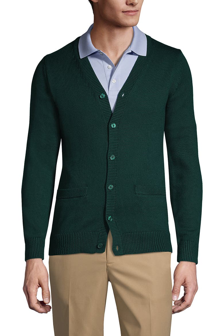 School Uniform  Cotton Modal Button Front Cardigan Sweater, Main, color, Evergreen