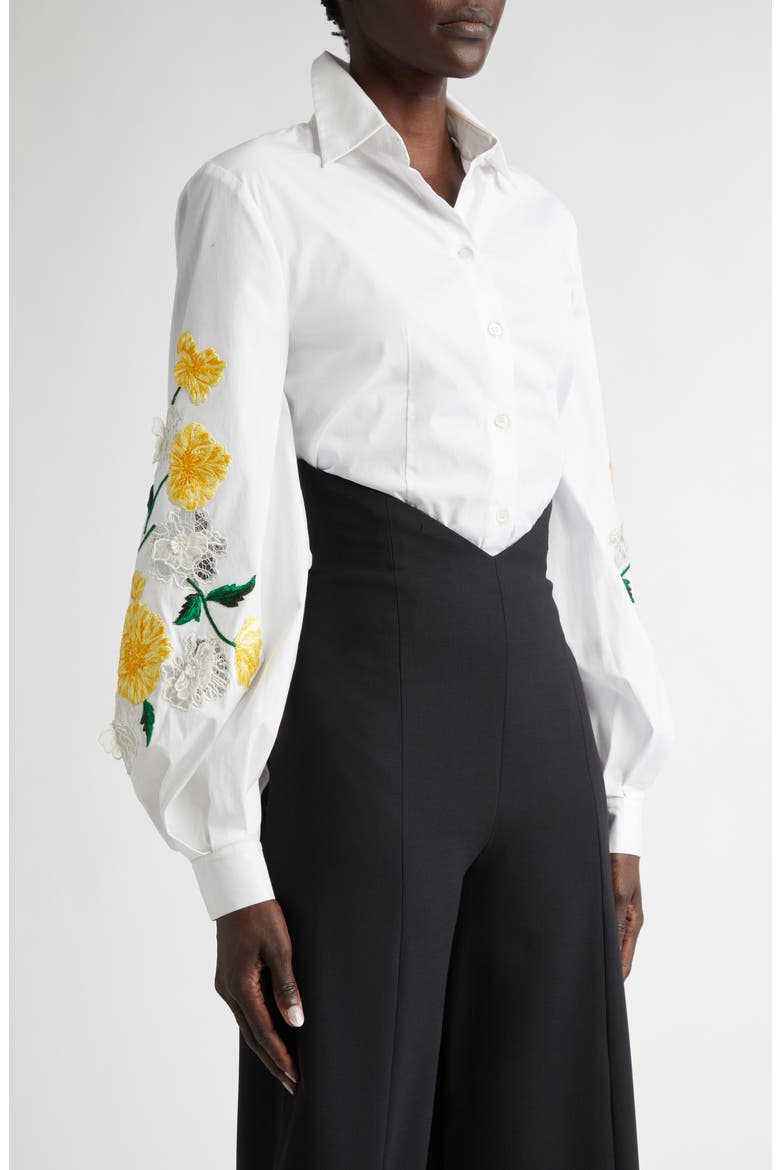 Embroidered Sleeve Stretch Cotton Button-Up Shirt, Alternate, color, WHITE MULTI