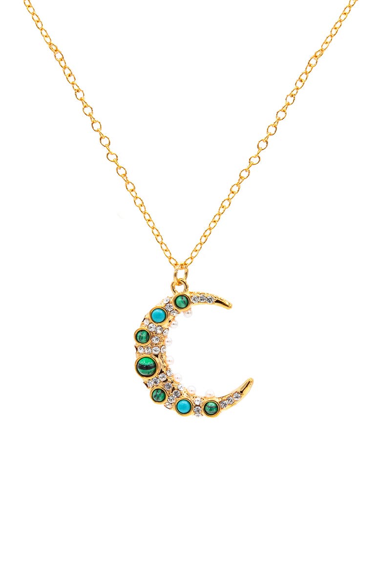 Turquoise Moon Pendant Necklace, Main, color, GOLD