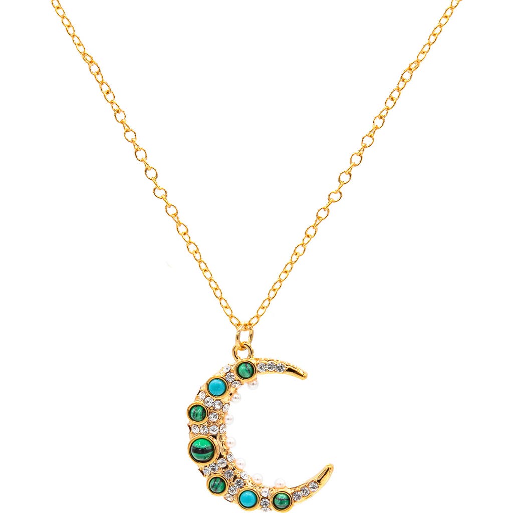 La Meno Turquoise Moon Pendant Necklace In Gold