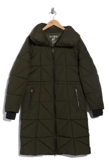 Bcbgeneration Longline Water Resistant Puffer Jacket In Green
