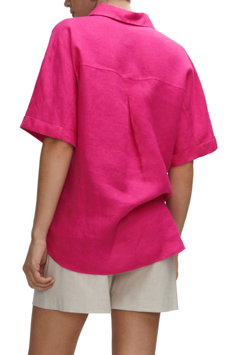 Pocket Linen Short Sleeve Button-Up Shirt, Alternate, color, FUCHSIA