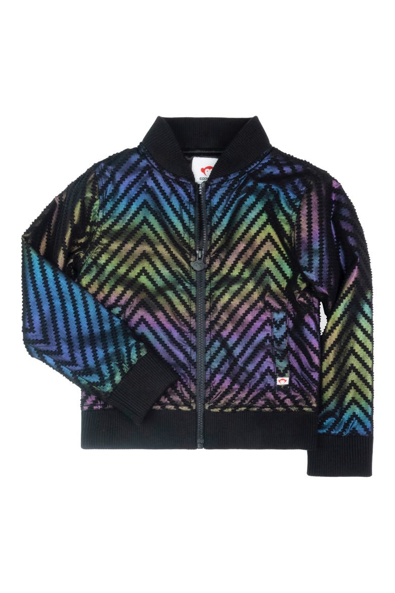 Kids' Nikki Rainbow Bomber Jacket, Main, color, BLACK RAINBOW