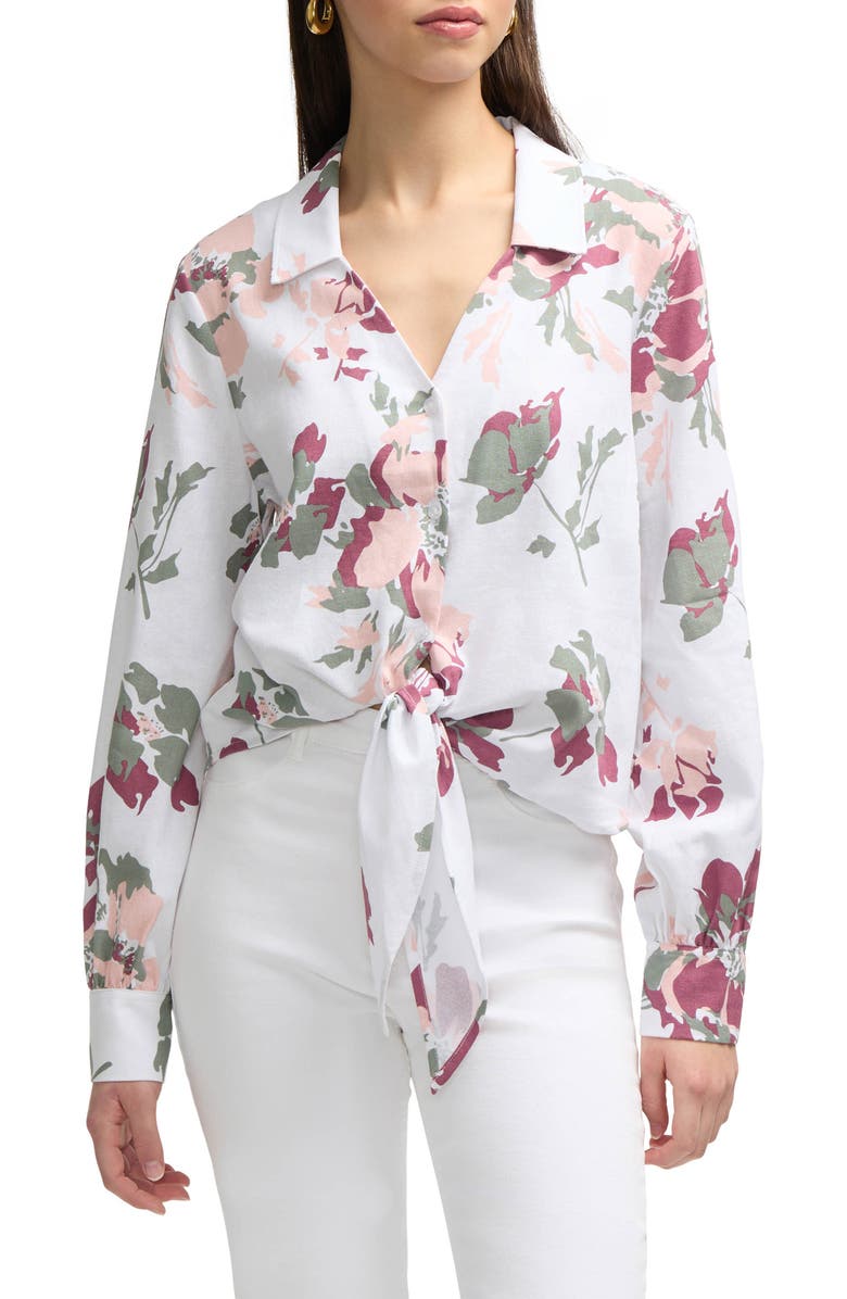 Ellen Tracy Tie Front Shirt, Main, color, Peach Bouquet