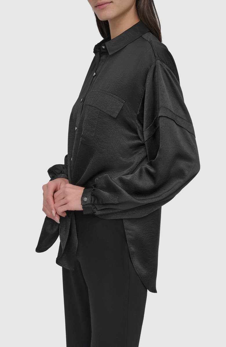 DKNY Tie Front Satin Shirt, Alternate, color, Black