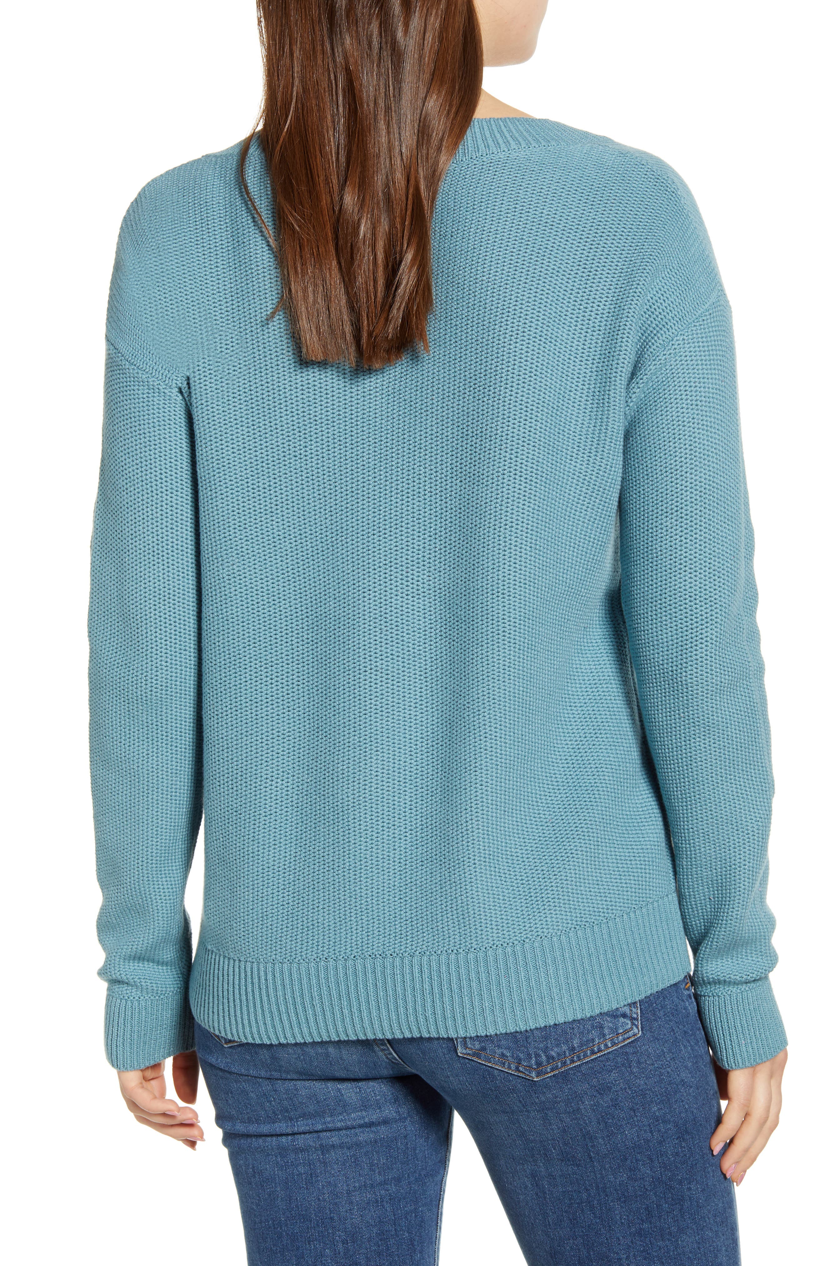 Caslon® V-Neck Cotton Seed Stitch Sweater (Women) | Nordstrom