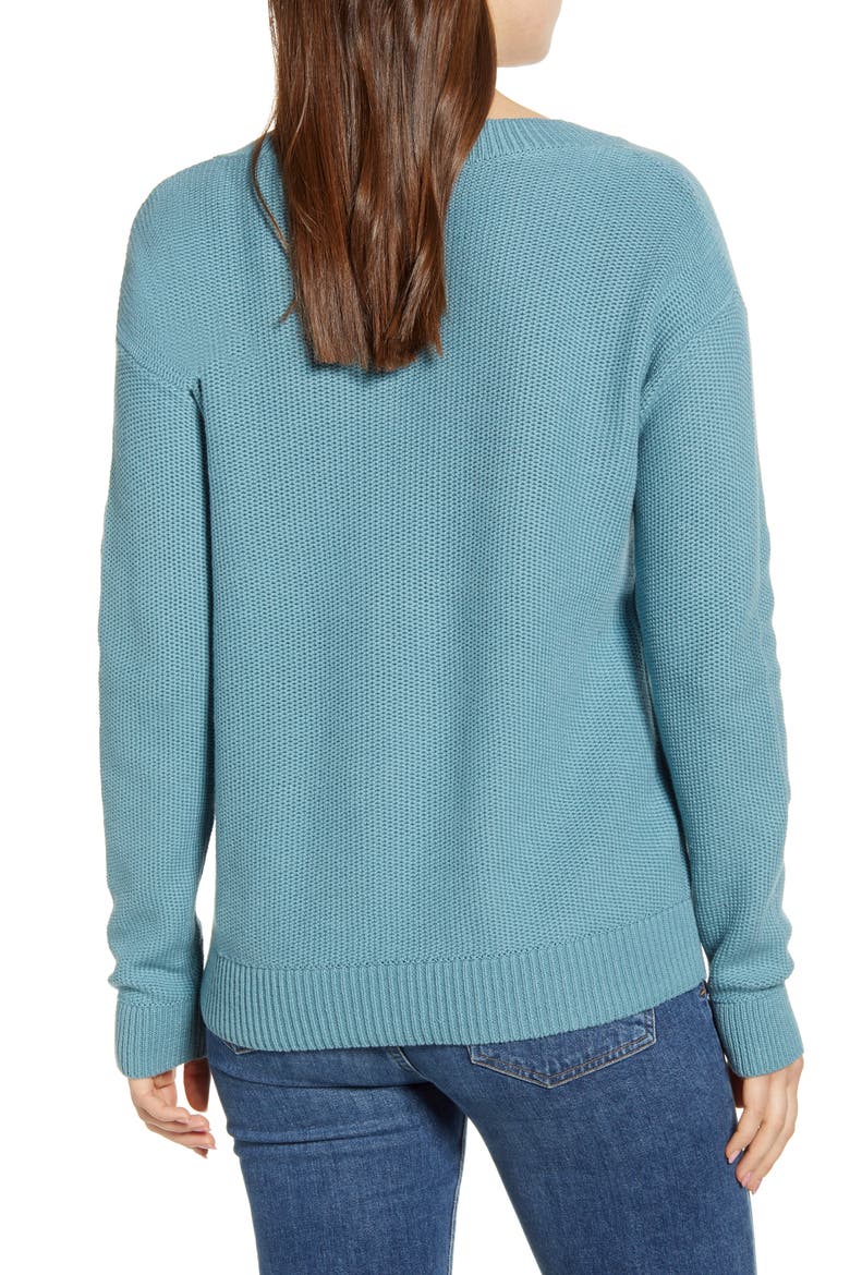 V-Neck Cotton Seed Stitch Sweater, Alternate, color, BLUE SMOKE