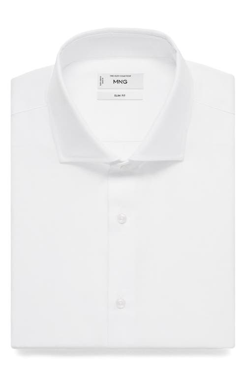 Mango Slim Fit Cotton Herringbone Suit Button-up Shirt In White