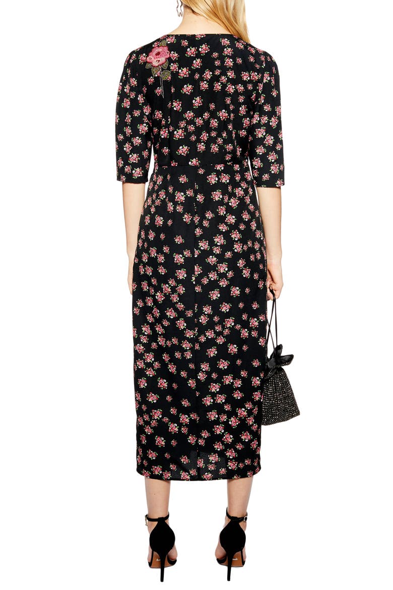 Embellished Floral Midi Dress, Alternate, color, BLACK MULTI