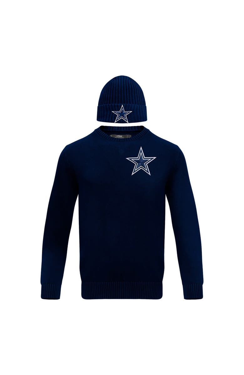 PRO STANDARD Men's Pro Standard Navy Dallas Cowboys Crewneck Pullover Sweater & Cuffed Knit Hat Box Gift Set, Alternate, color,
