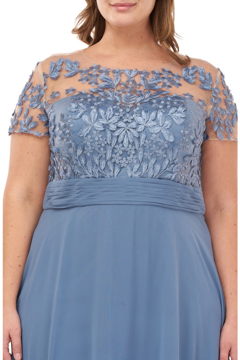 Floral Embroidered Chiffon Gown, Alternate, color, MINERAL BLUE