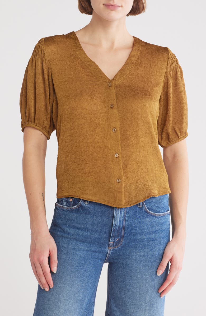 Pleione Puff Sleeve Button-Up Shirt, Main, color, 