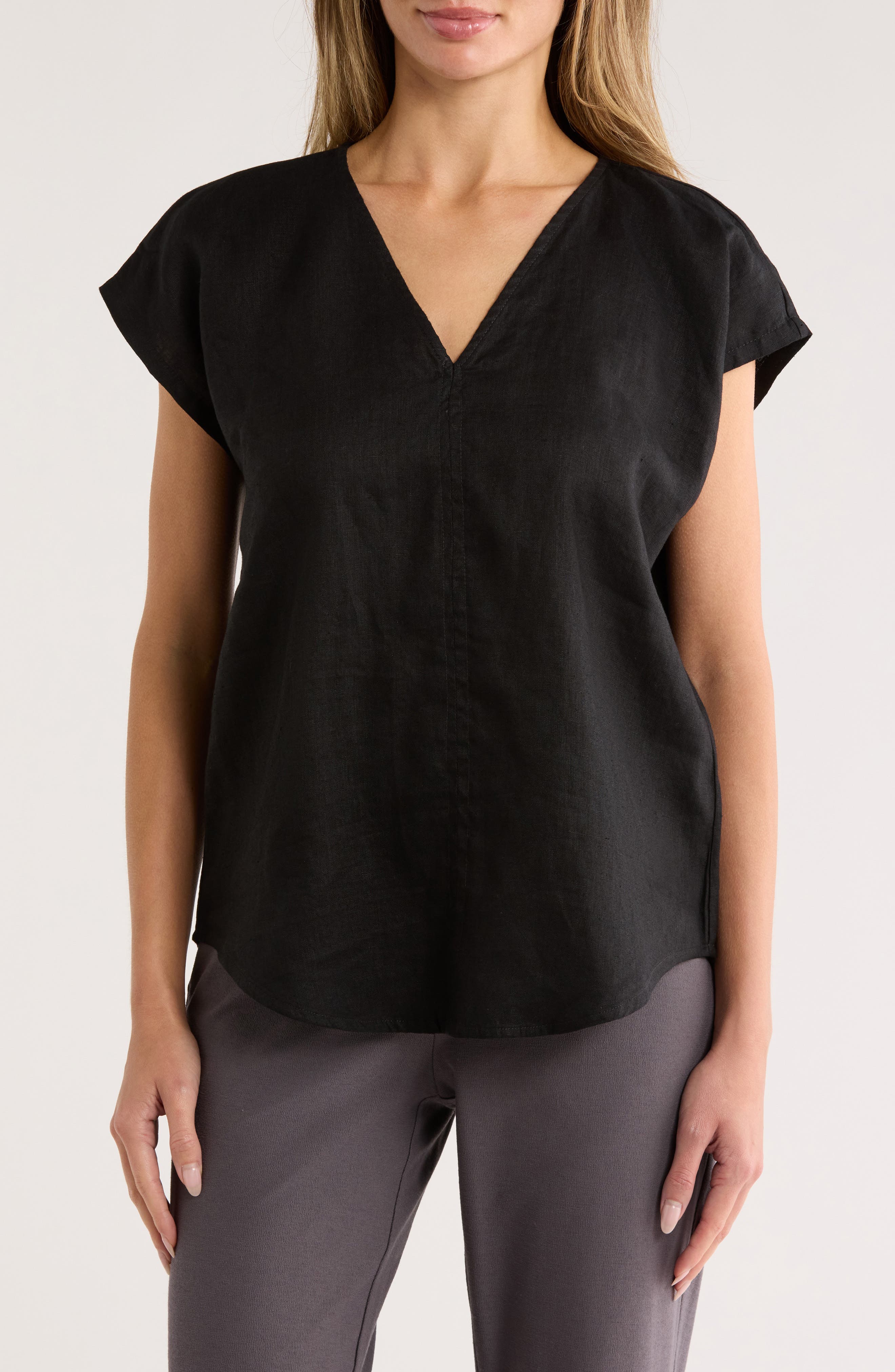 DKNY V-Neck Linen Top