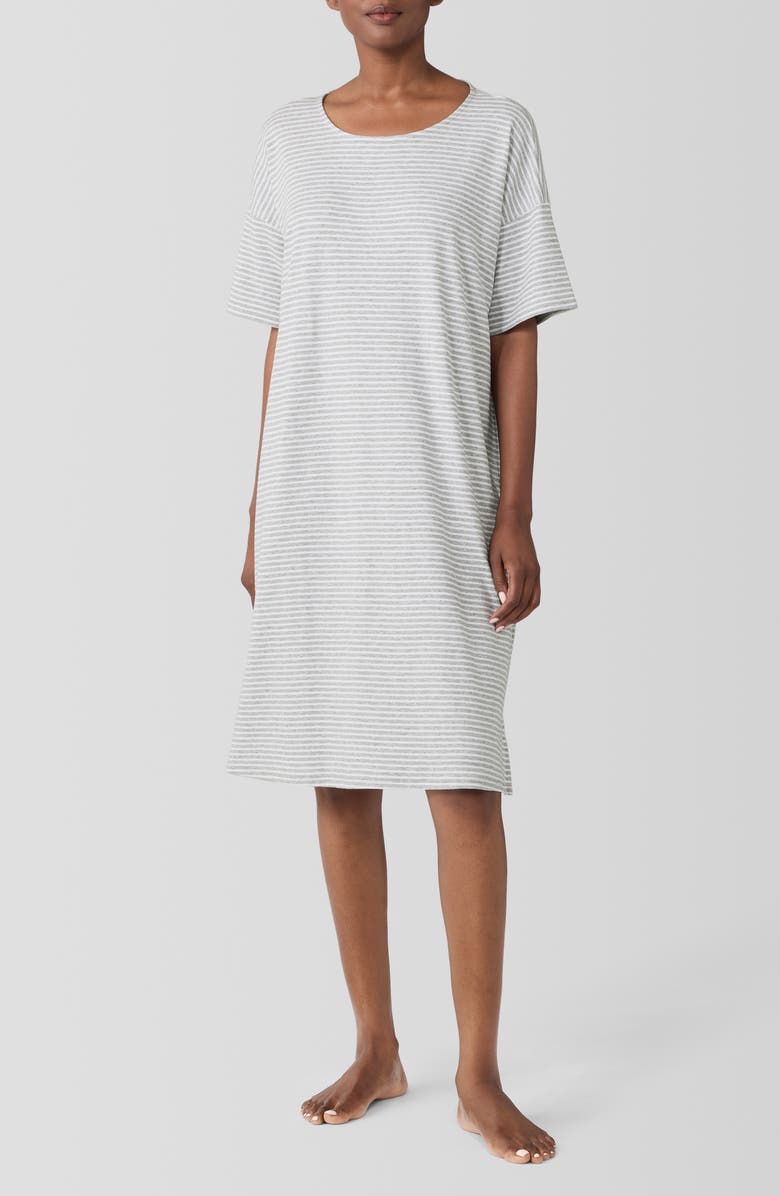 EILEEN FISHER SLEEP Stripe Jewel Neck Sleep Dress, Main, color, Dark Pearl