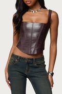 EDIKTED Shana Croc Embossed Faux Leather Corset Top